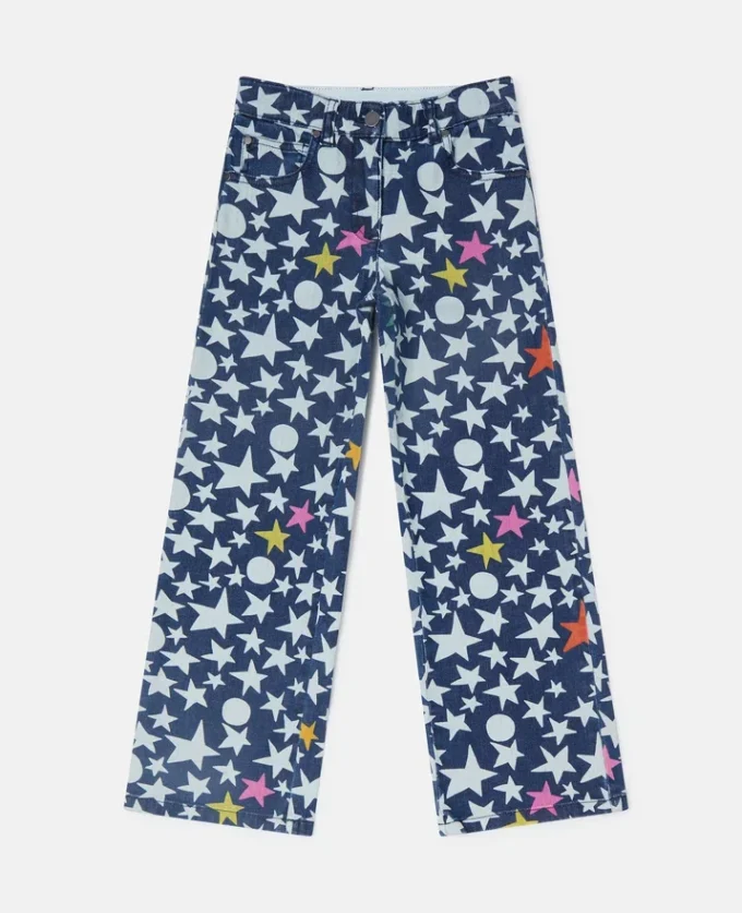 Jeans in denim a gamba dritta con stampa a stelle Jeans in denim a gamba dritta con stampa a stelle