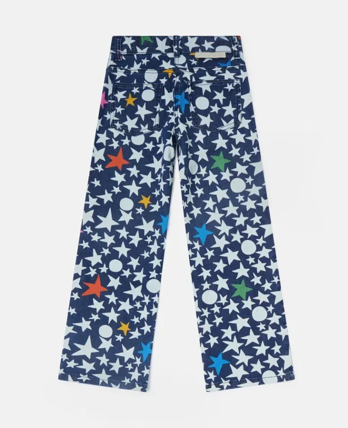 Jeans in denim a gamba dritta con stampa a stelle Jeans in denim a gamba dritta con stampa a stelle