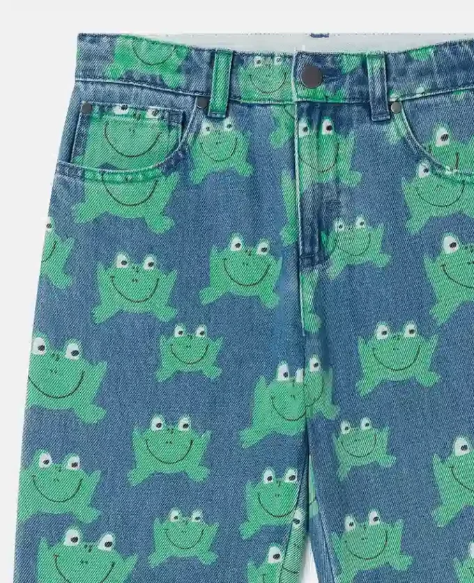 Jeans in denim a gamba dritta con stampa rana Jeans in denim a gamba dritta con stampa rana