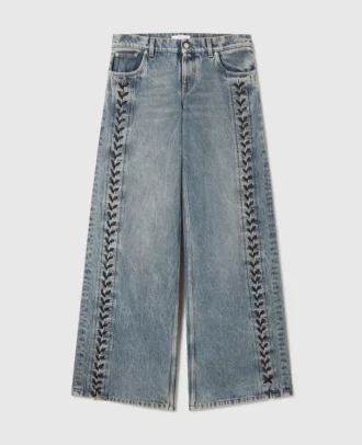 Jeans in denim a gamba larga con lacci Jeans in denim a gamba larga con lacci