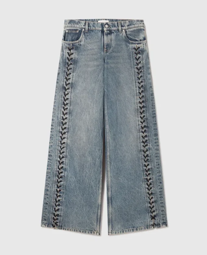 Jeans in denim a gamba larga con lacci Jeans in denim a gamba larga con lacci