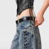 Jeans in denim a gamba larga con lacci Jeans in denim a gamba larga con lacci