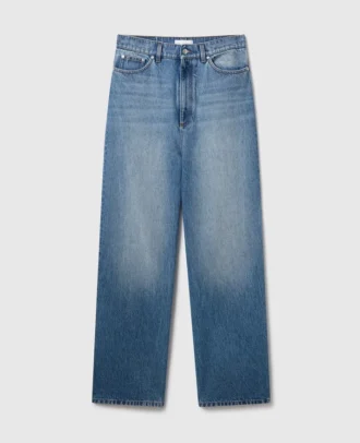 Jeans in denim a vita alta con gamba larga sbiadita