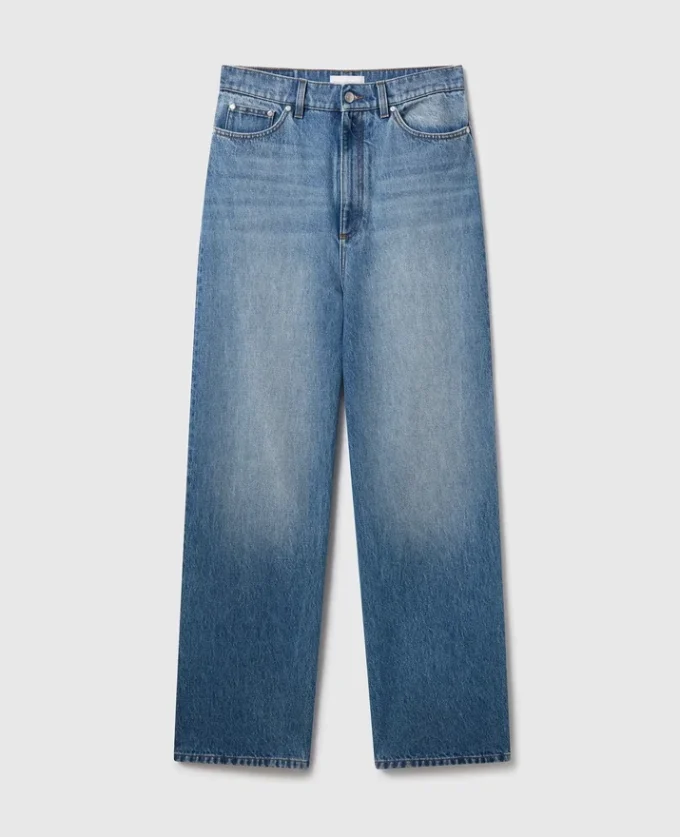 Jeans in denim a vita alta con gamba larga sbiadita Jeans in denim a vita alta con gamba larga sbiadita