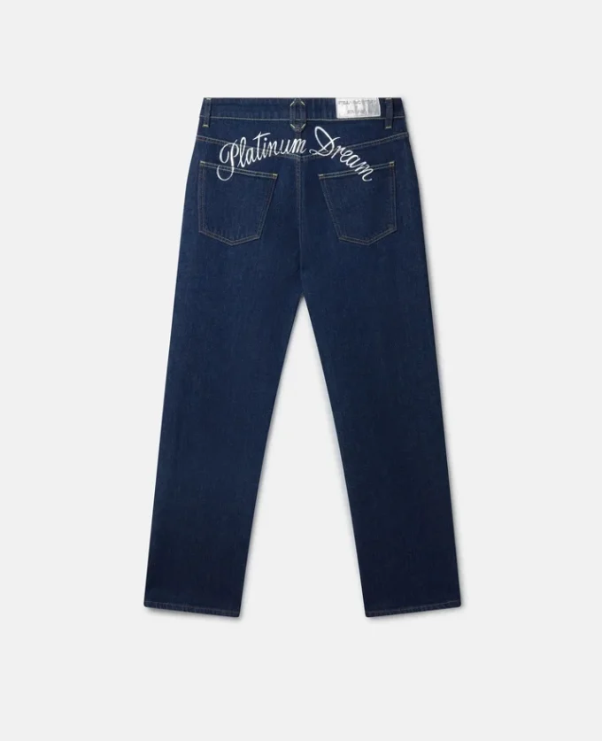 Jeans in denim a vita media e gamba dritta con ricamo Platinum Dream Jeans in denim a vita media e gamba dritta con ricamo Platinum Dream