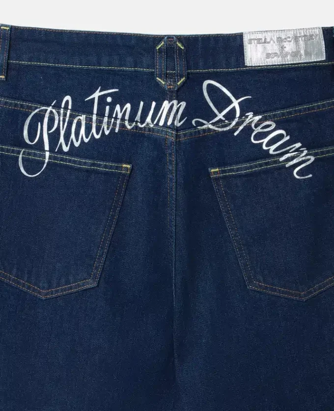 Jeans in denim a vita media e gamba dritta con ricamo Platinum Dream Jeans in denim a vita media e gamba dritta con ricamo Platinum Dream