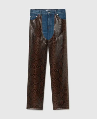 Jeans in denim con inserti in pelle di serpente