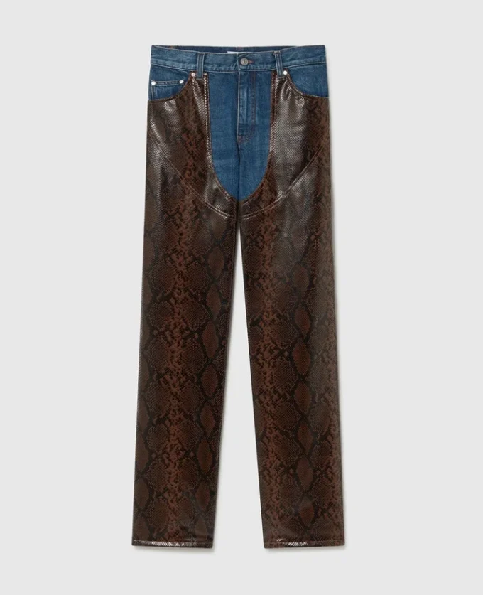 Jeans in denim con inserti in pelle di serpente Jeans in denim con inserti in pelle di serpente