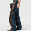 Jeans in denim con inserti in pelle di serpente Jeans in denim con inserti in pelle di serpente