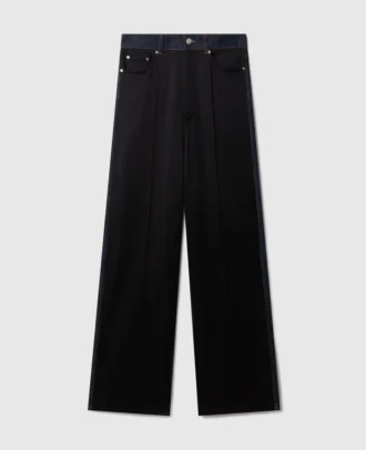 Jeans in denim con pannelli in raso a gamba larga Jeans in denim con pannelli in raso a gamba larga