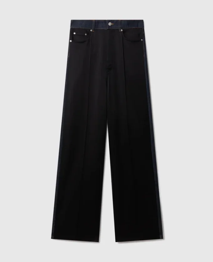 Jeans in denim con pannelli in raso a gamba larga Jeans in denim con pannelli in raso a gamba larga
