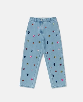 Jeans in denim con ricamo gioiello Jeans in denim con ricamo gioiello