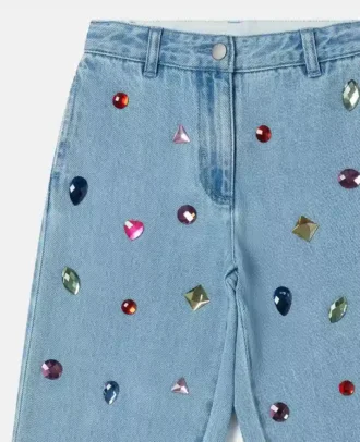 Jeans in denim con ricamo gioiello Jeans in denim con ricamo gioiello