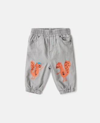 Jeans in denim con stampa grafica scoiattolo