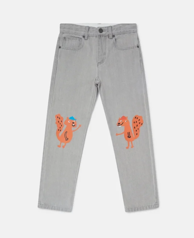 Jeans in denim con stampa grafica scoiattolo Jeans in denim con stampa grafica scoiattolo