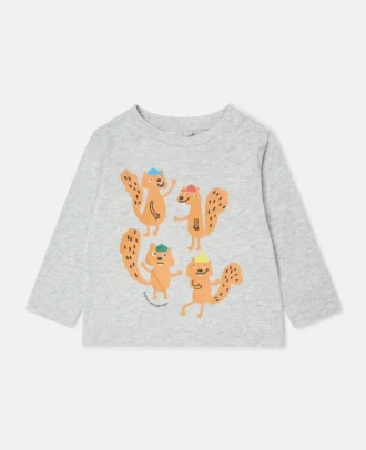 Maglia a maniche lunghe con stampa grafica scoiattolo
