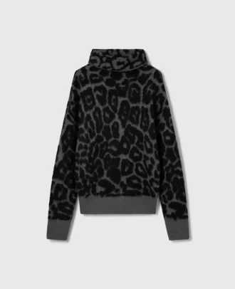 Maglione a collo alto in jacquard leopardato