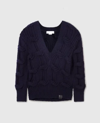 Maglione Falabella con scollo a V lavorato a trecce