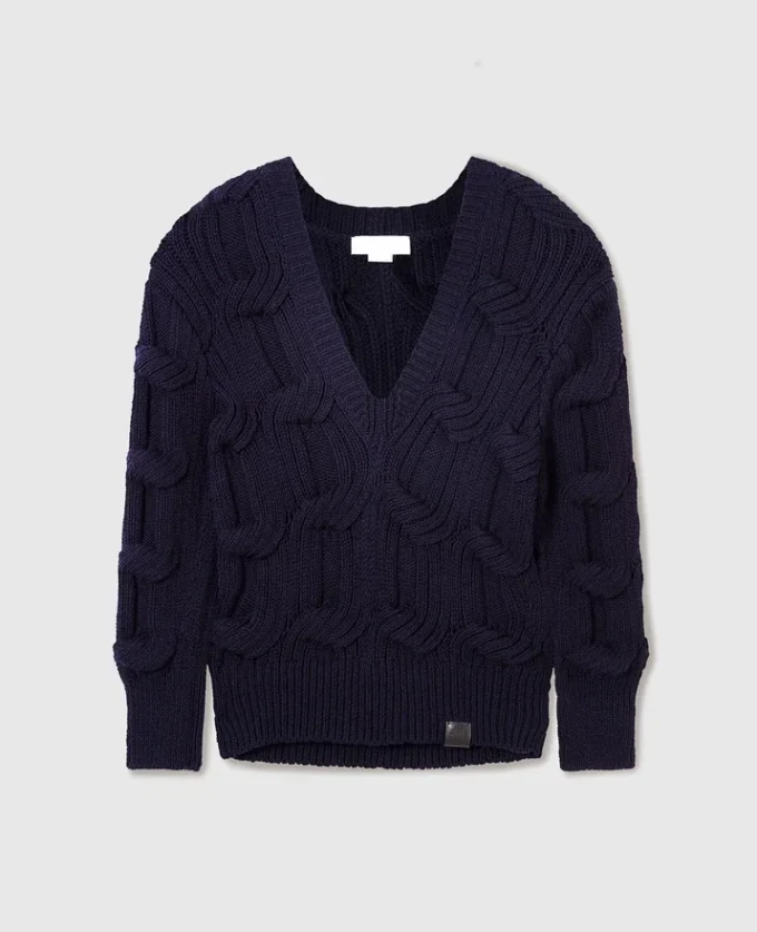 Maglione Falabella con scollo a V lavorato a trecce Maglione Falabella con scollo a V lavorato a trecce
