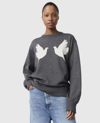 Maglione girocollo con applicazioni colomba