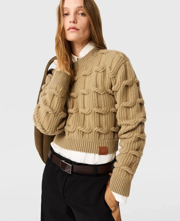 Maglione girocollo lavorato a trecce Falabella Maglione girocollo lavorato a trecce Falabella