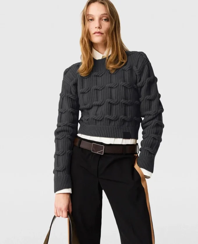 Maglione girocollo lavorato a trecce Falabella Maglione girocollo lavorato a trecce Falabella
