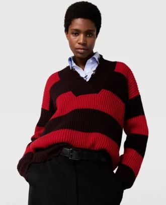 Maglione oversize a righe con scollo a V Maglione oversize a righe con scollo a V