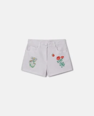 Pantaloncini con ricamo floreale