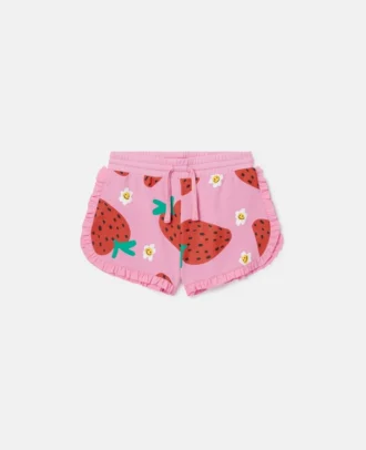 Pantaloncini con stampa a fragole e frange