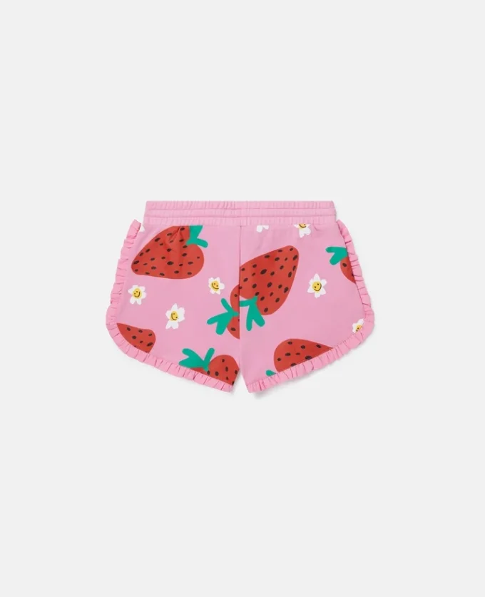 Pantaloncini con stampa a fragole e frange Pantaloncini con stampa a fragole e frange