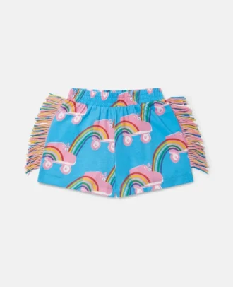Pantaloncini con stampa arcobaleno e frange Rollerskate