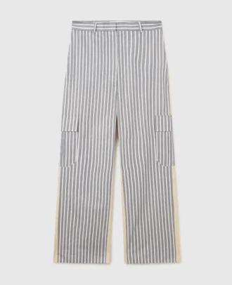 Pantaloni cargo oversize a righe miste