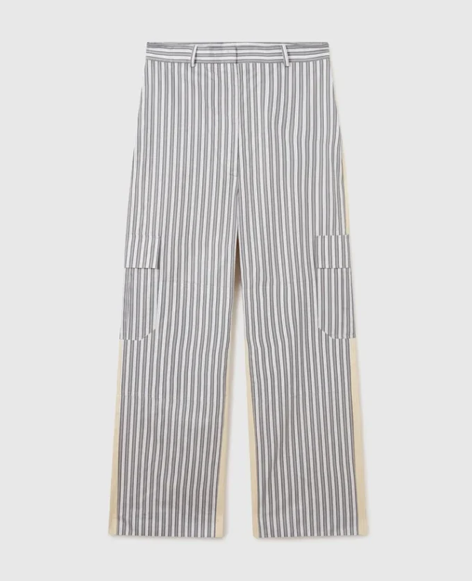 Pantaloni cargo oversize a righe miste