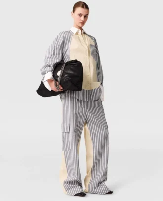 Pantaloni cargo oversize a righe miste