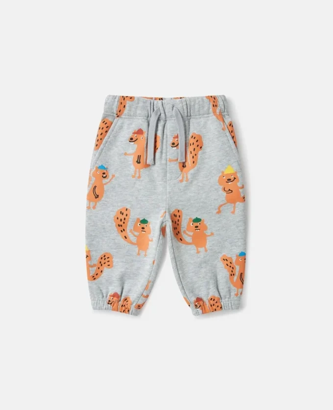 Pantaloni della tuta con coulisse e stampa grafica scoiattolo Pantaloni della tuta con coulisse e stampa grafica scoiattolo