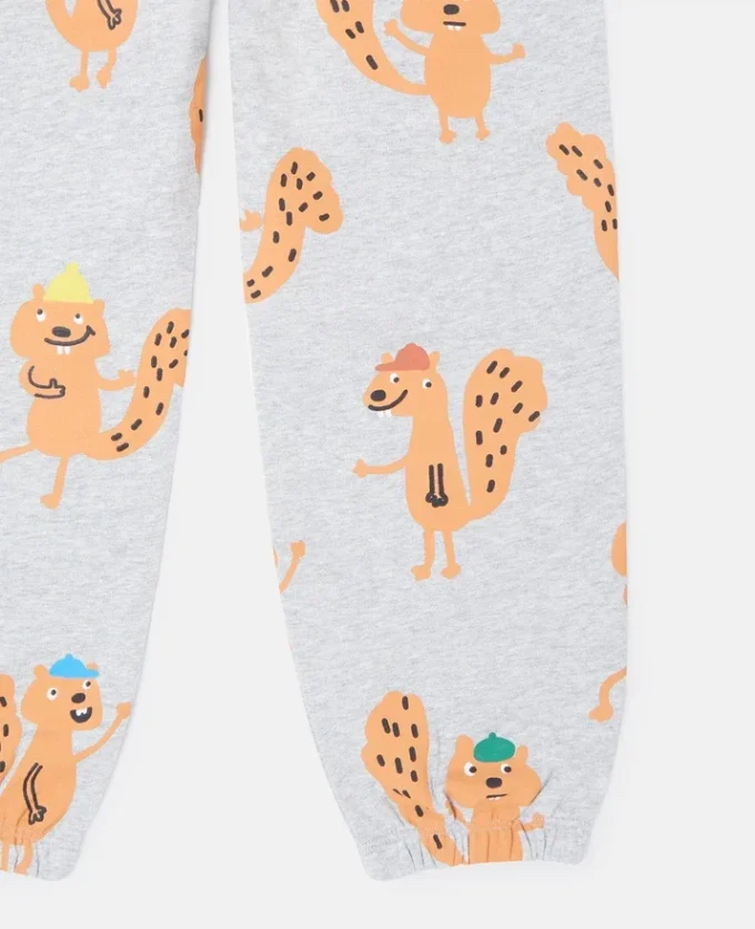 Pantaloni della tuta con coulisse e stampa grafica scoiattolo Pantaloni della tuta con coulisse e stampa grafica scoiattolo