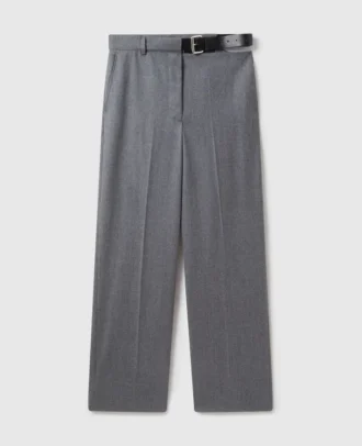 Pantaloni dritti in flanella con cintura