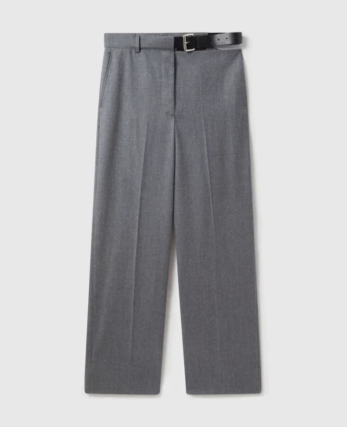 Pantaloni dritti in flanella con cintura Pantaloni dritti in flanella con cintura