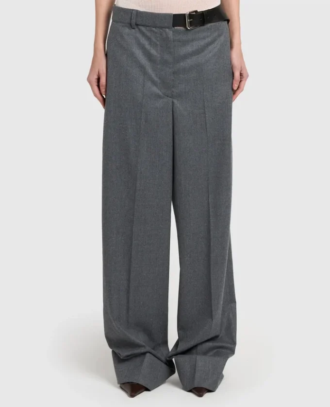 Pantaloni dritti in flanella con cintura Pantaloni dritti in flanella con cintura