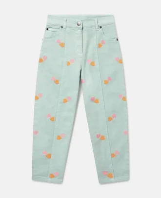 Pantaloni in gabardine con ricamo a forma di cuore