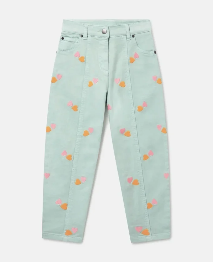 Pantaloni in gabardine con ricamo a forma di cuore Pantaloni in gabardine con ricamo a forma di cuore