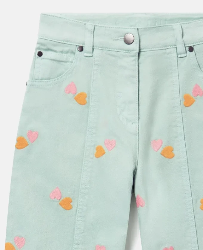 Pantaloni in gabardine con ricamo a forma di cuore Pantaloni in gabardine con ricamo a forma di cuore