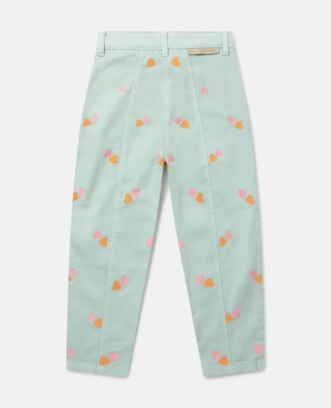 Pantaloni in gabardine con ricamo a forma di cuore Pantaloni in gabardine con ricamo a forma di cuore