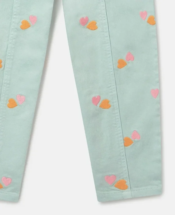 Pantaloni in gabardine con ricamo a forma di cuore Pantaloni in gabardine con ricamo a forma di cuore