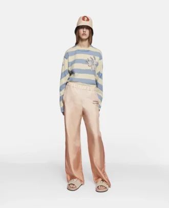 Pantaloni in twill di seta con stampa logo