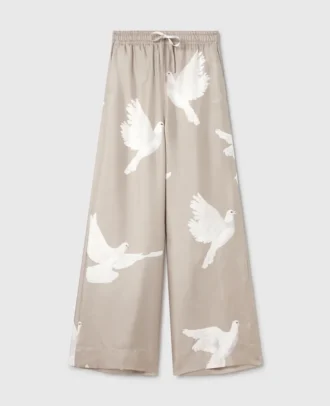 Pantaloni oversize con coulisse e stampa colomba