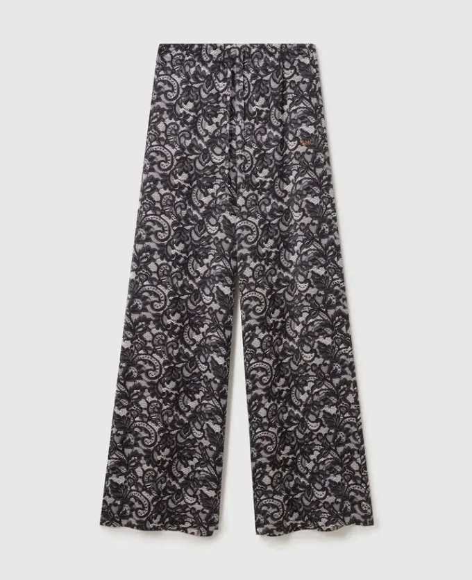 Pantaloni oversize con coulisse e stampa pizzo Pantaloni oversize con coulisse e stampa pizzo