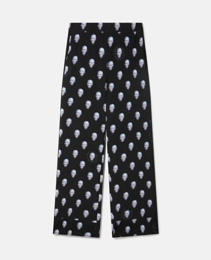 Pantaloni pigiama sexy in crêpe de chine con stampa robot Pantaloni pigiama sexy in crêpe de chine con stampa robot