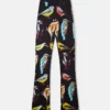 Pantaloni svasati elasticizzati con stampa uccelli