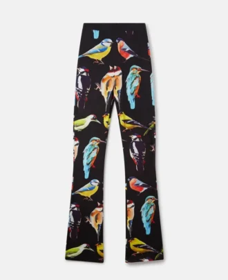 Pantaloni svasati elasticizzati con stampa uccelli Pantaloni svasati elasticizzati con stampa uccelli